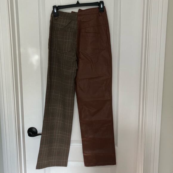 Steve Madden Women’s Dual Tone Pants Straight Leg Plaid One Side Brown Size 24 - Picture 10 of 12